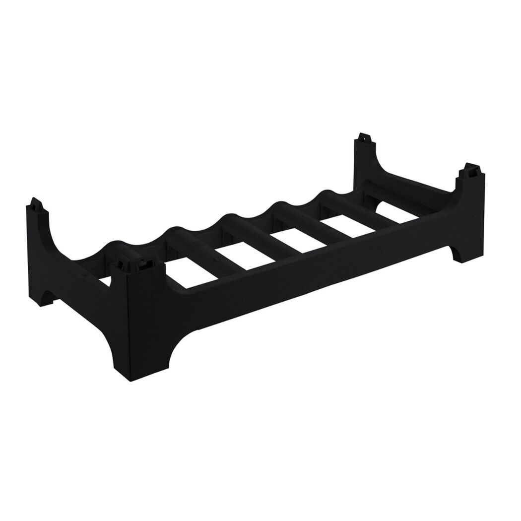 Schwarzes Flaschenregal für 6 Flaschen.