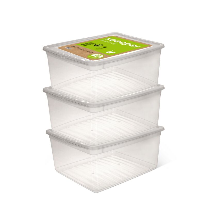 Boxen-Set mit Deckel transparent 3 x 18 l