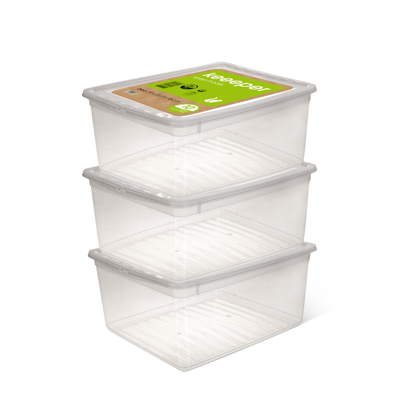 Boxen-Set mit Deckel transparent 3 x 18 l