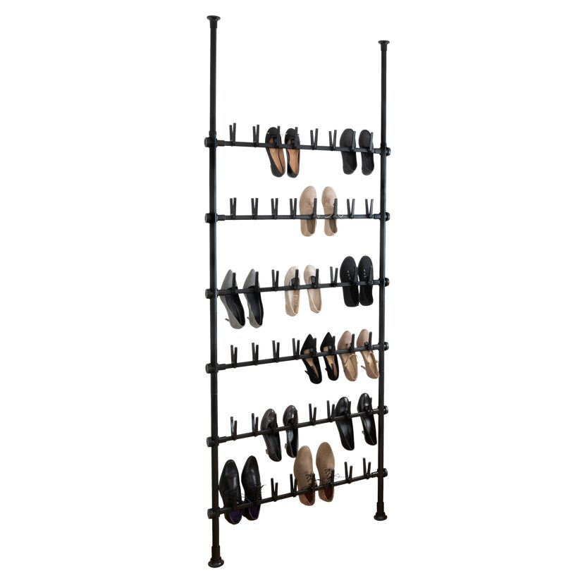 Schwarzes Teleskop-Schuhregal HERKULES shoes mit Schuhen