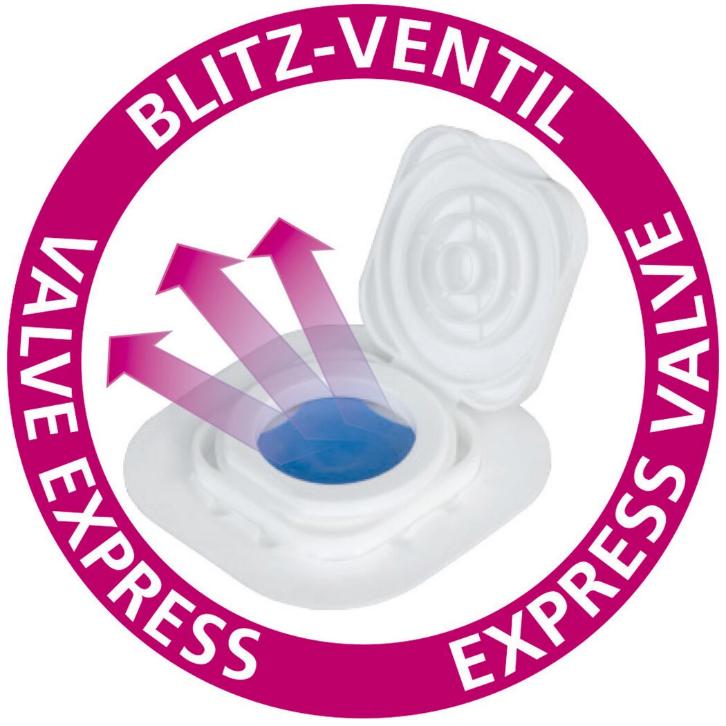 Blitzventil, geöffnet, blauer Inhalt
