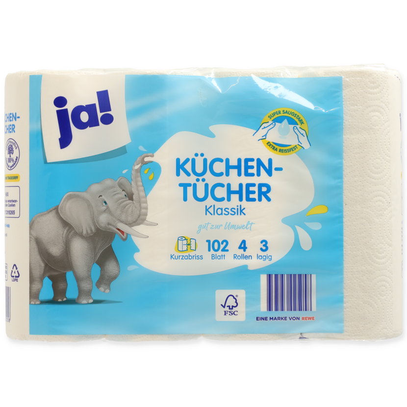 Ja! Küchentücher Klassik, 3-lagig, 4 Rollen