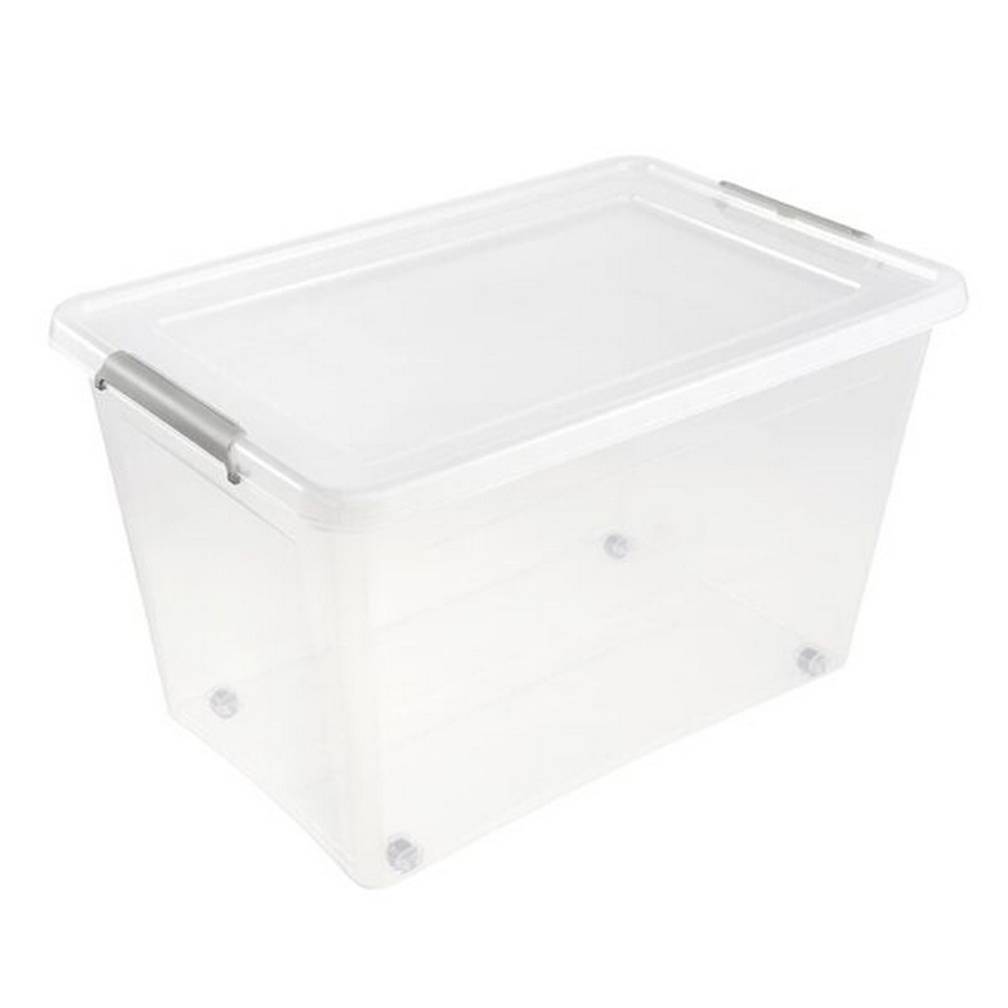 Transparente Aufbewahrungsbox mit Rollen und Deckel
