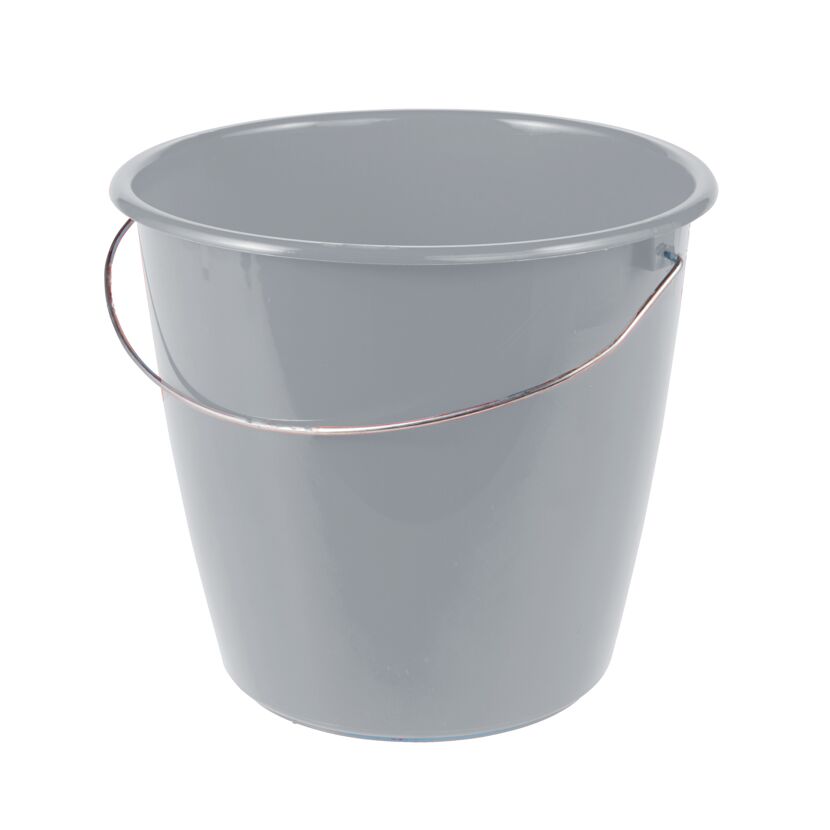 Grauer Eimer mit Metallgriff
