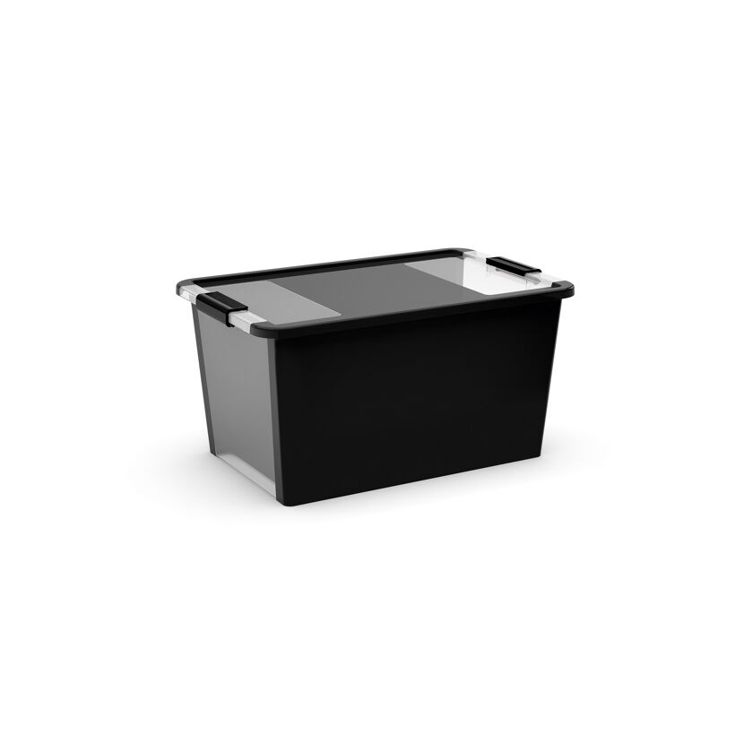 Schwarze Aufbewahrungsbox mit transparentem Deckel