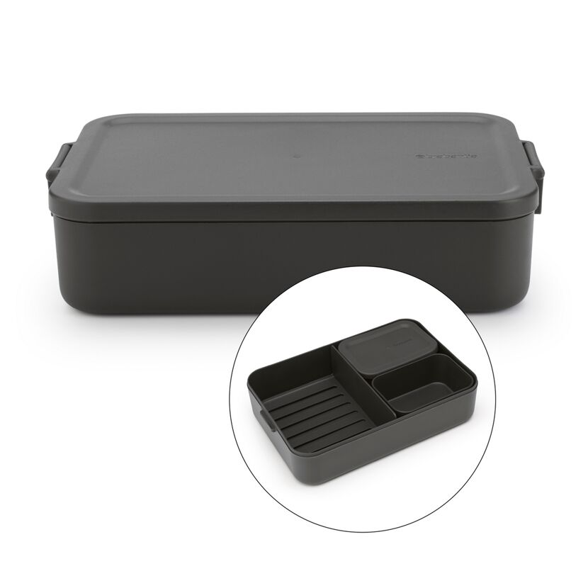 Graue Bento-Lunchbox mit Inneneinteilung