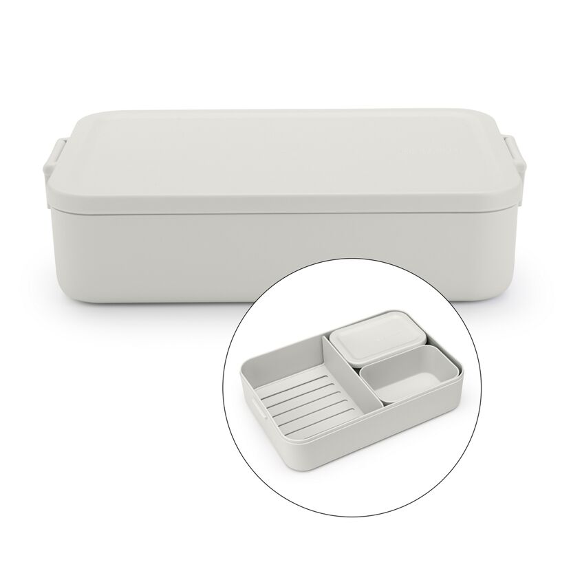 Hellgraue Bento-Lunchbox, geöffnet