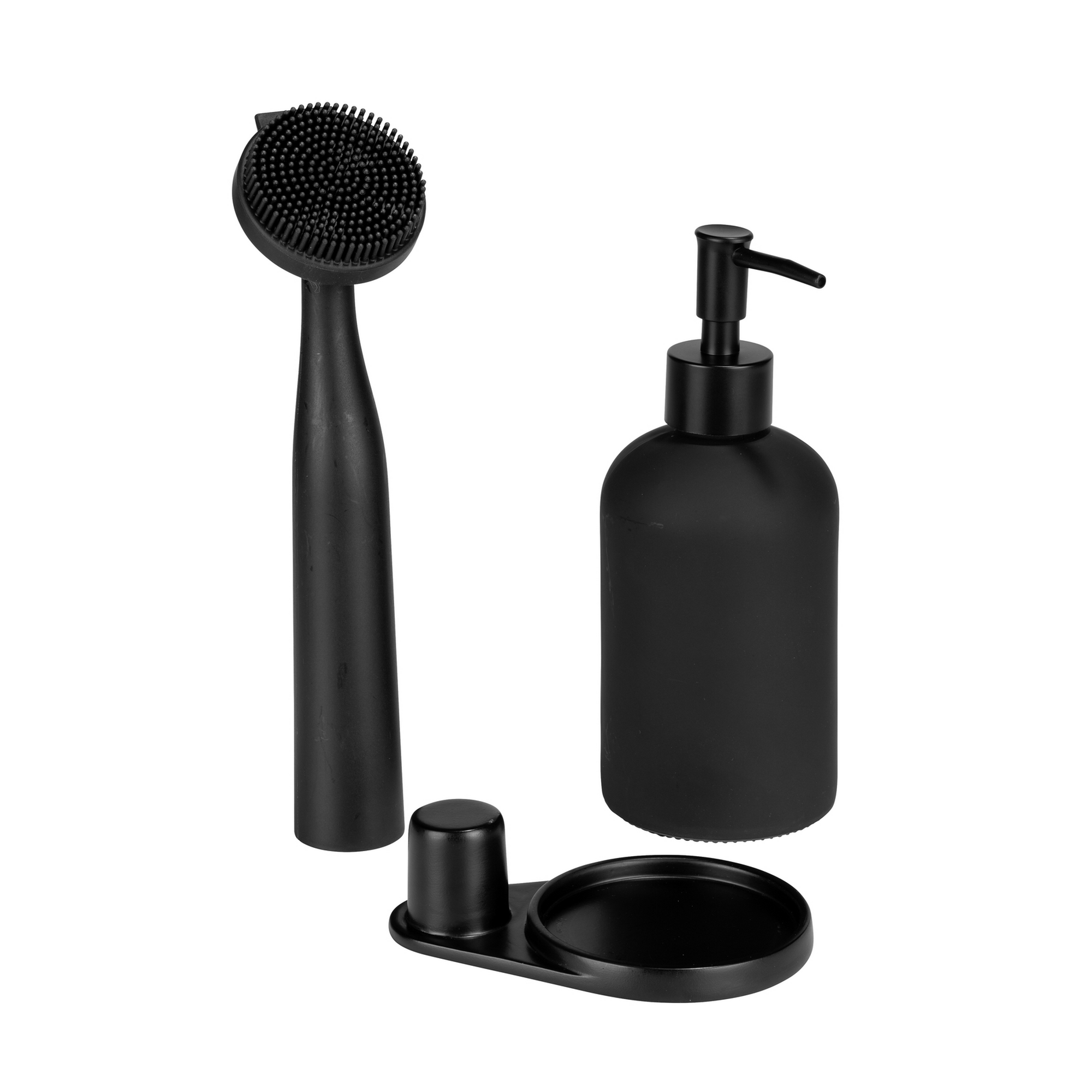 Schwarzes Seifenspender-Set mit Bürste
