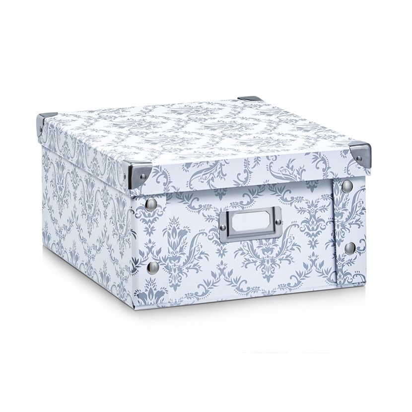 Weiße Aufbewahrungsbox mit silbernem Muster