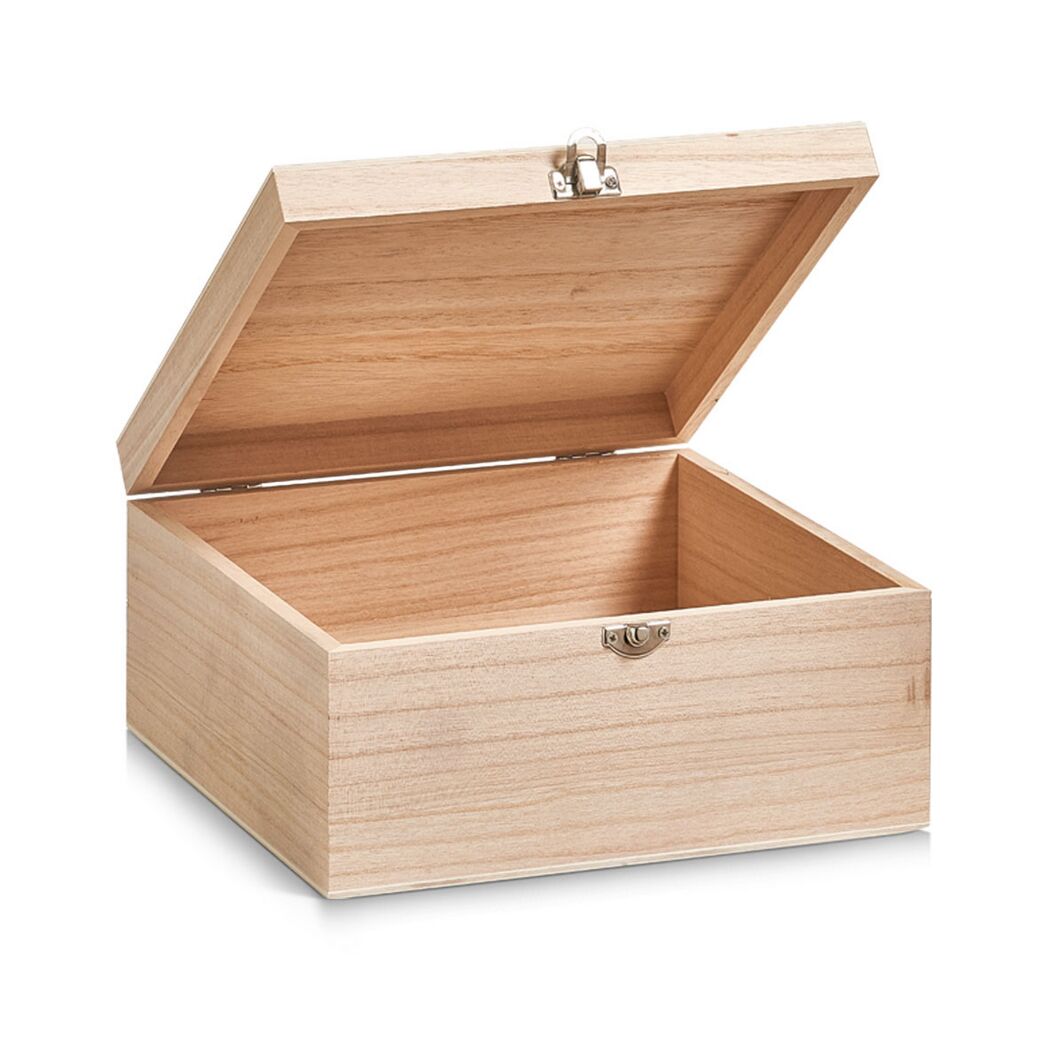 Offene Holzkiste mit Verschluss