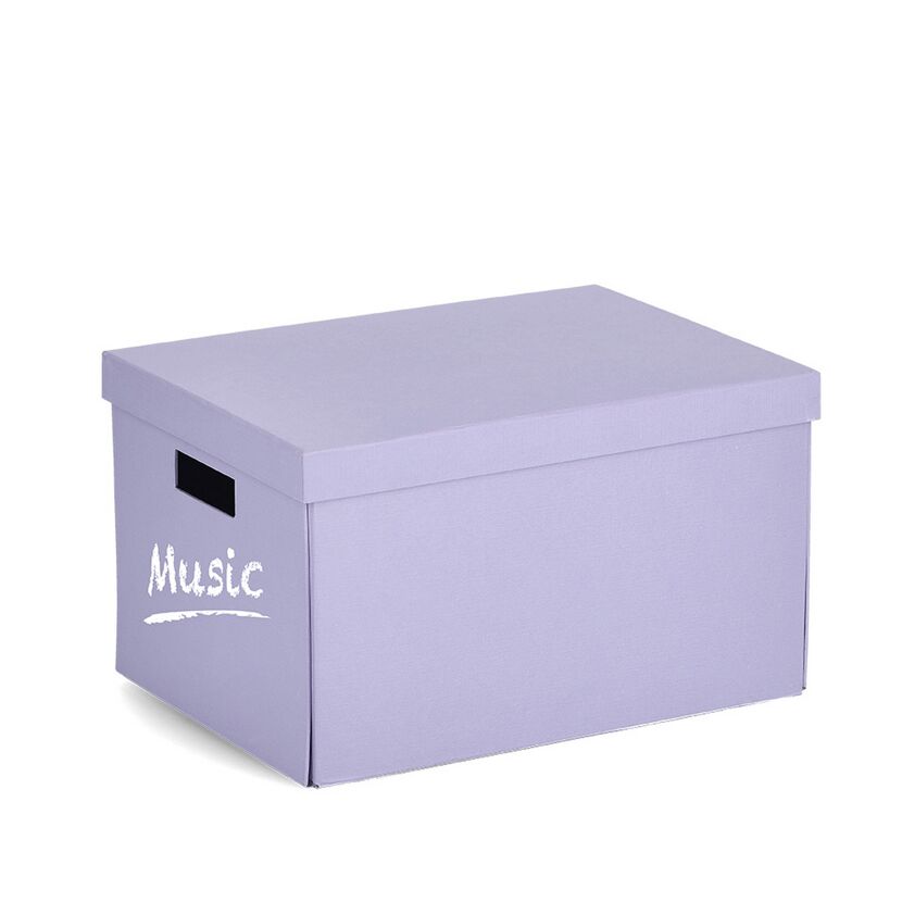 Lila Aufbewahrungsbox mit der Aufschrift Music