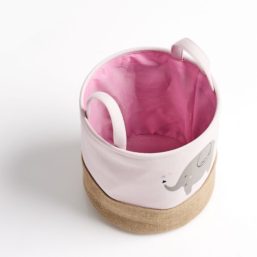 Runder rosa Stoffkorb mit Elefant