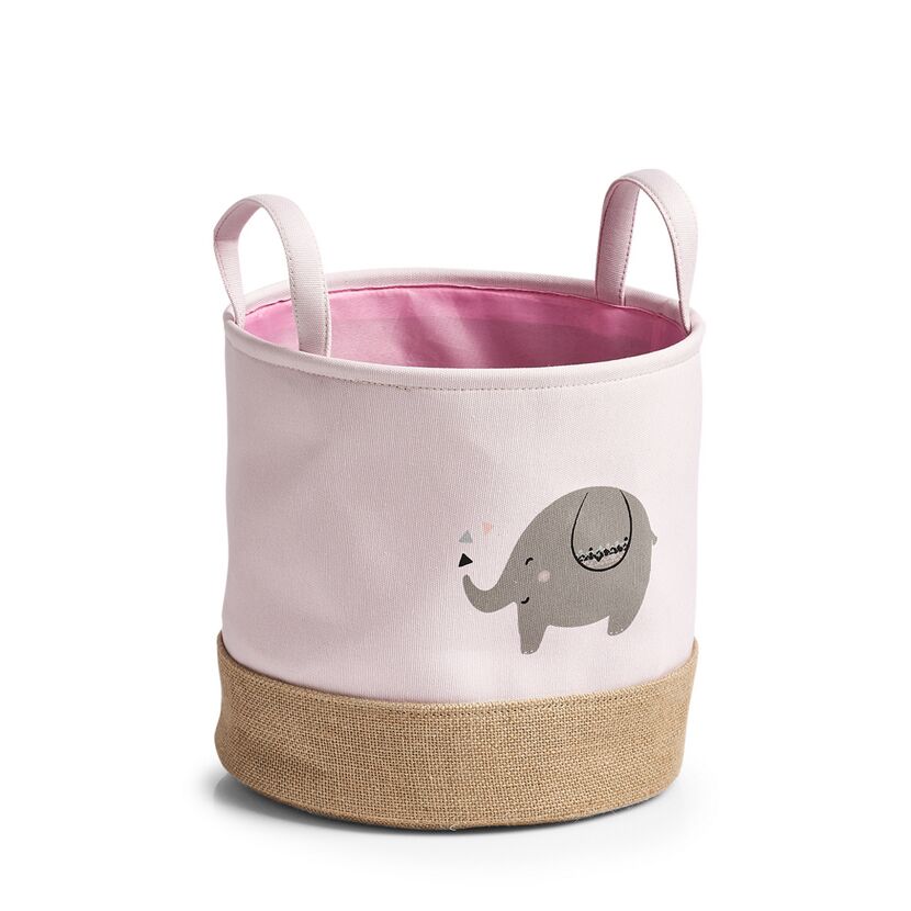 Runder rosa Stoffkorb mit Elefant
