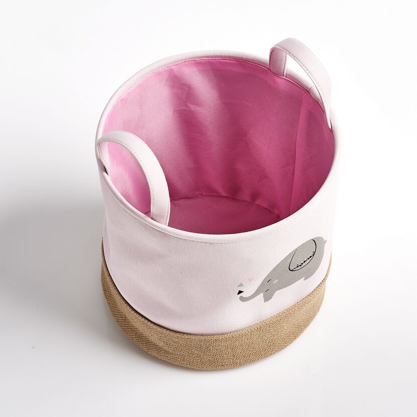 Runder rosa Stoffkorb mit Elefant