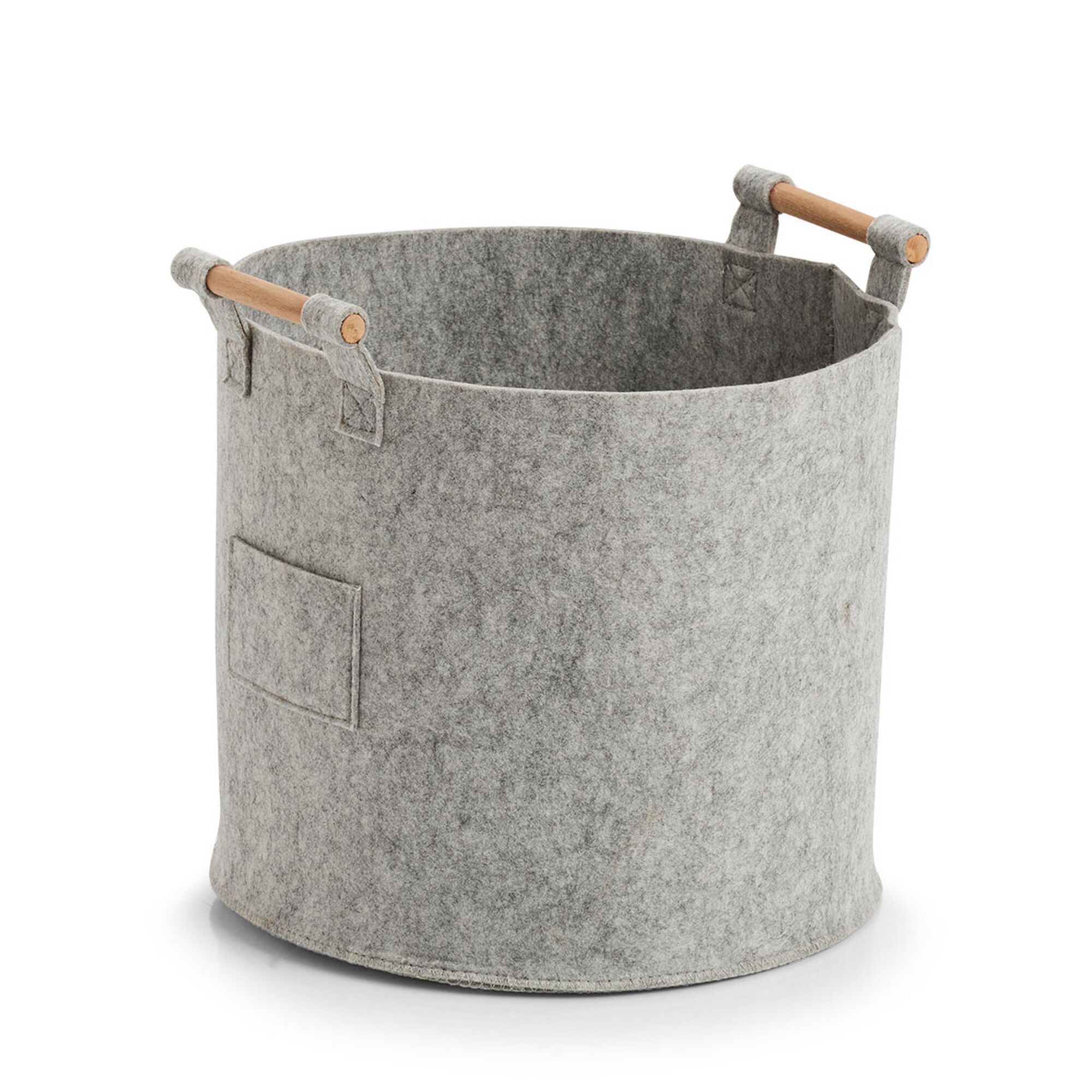 Grauer Filzkorb mit Holzgriffen