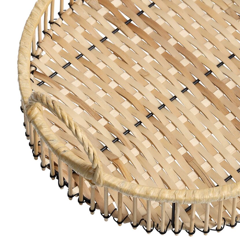 Rundes Dekotablett aus Rattan