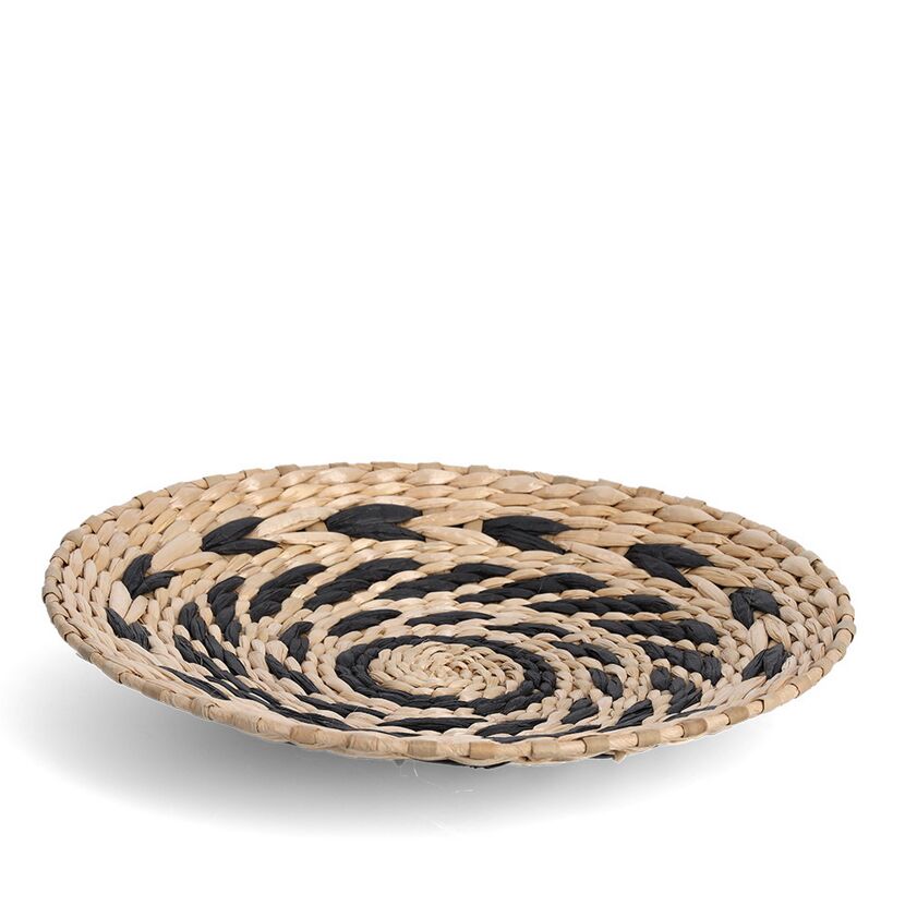 Runder, schwarz-beiger Dekoteller