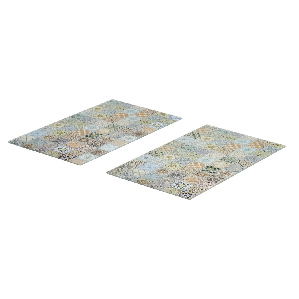 Zwei Glas-Herdabdeckplatten mit Fliesenmuster