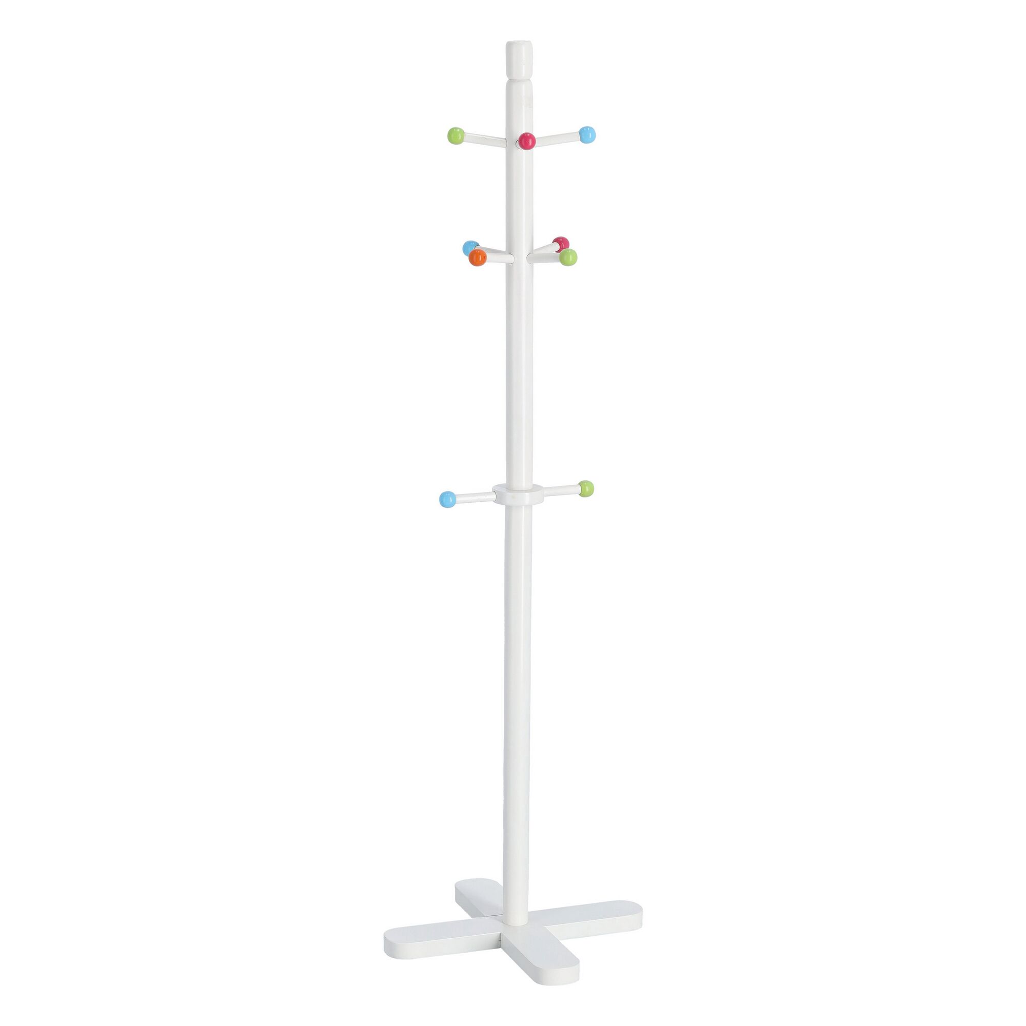 Weißer Kleiderständer mit bunten Haken