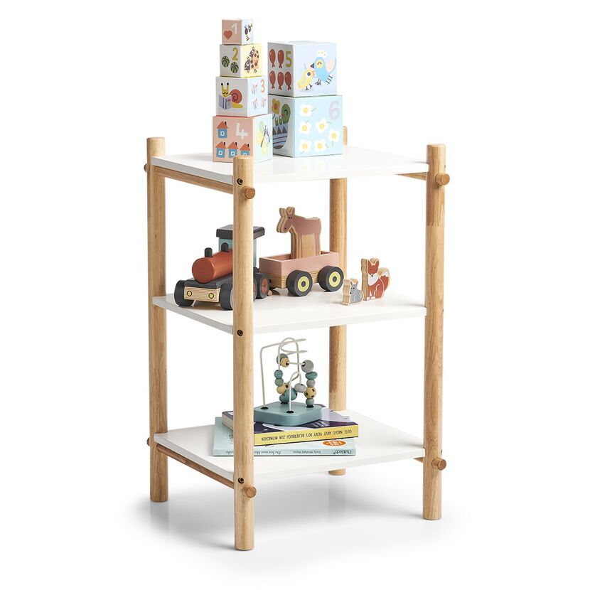 Weißes Kinderregal mit Spielzeug