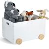 Spielzeugkiste mit Kuscheltieren