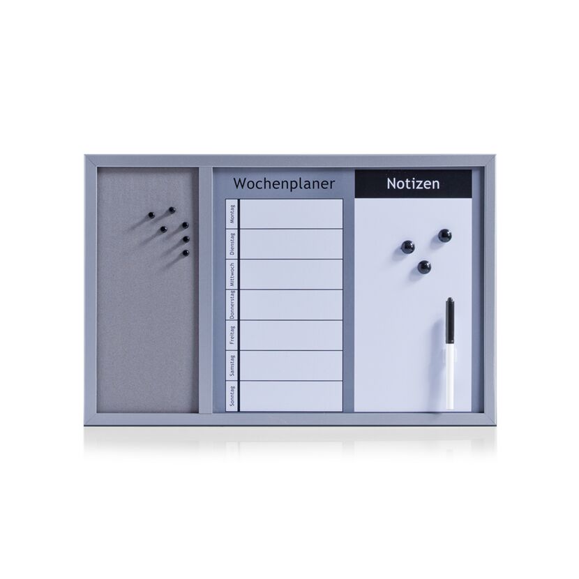Wochenplaner mit Korkpinnwand und Whiteboard