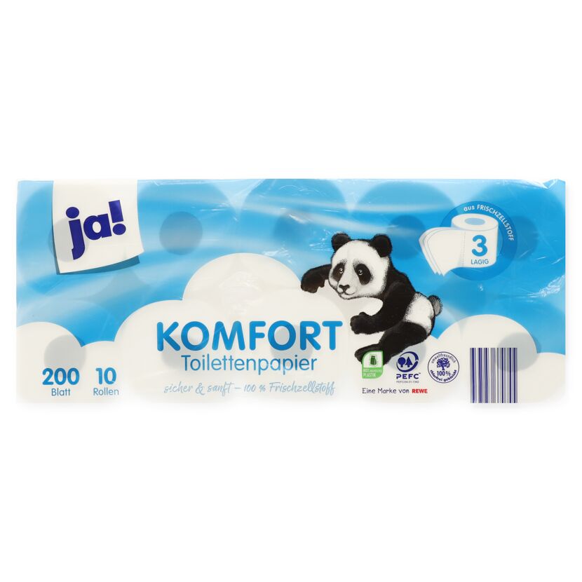 Ja! Komfort Toilettenpapier, 10 Rollen x 200 Blatt, 3-lagig