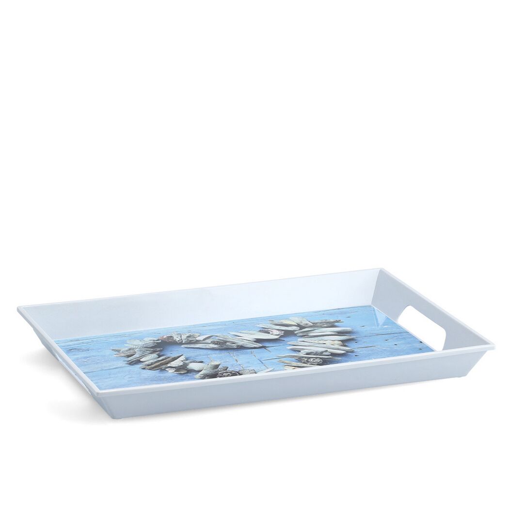 Weißes Tablett mit Muschelmotiv