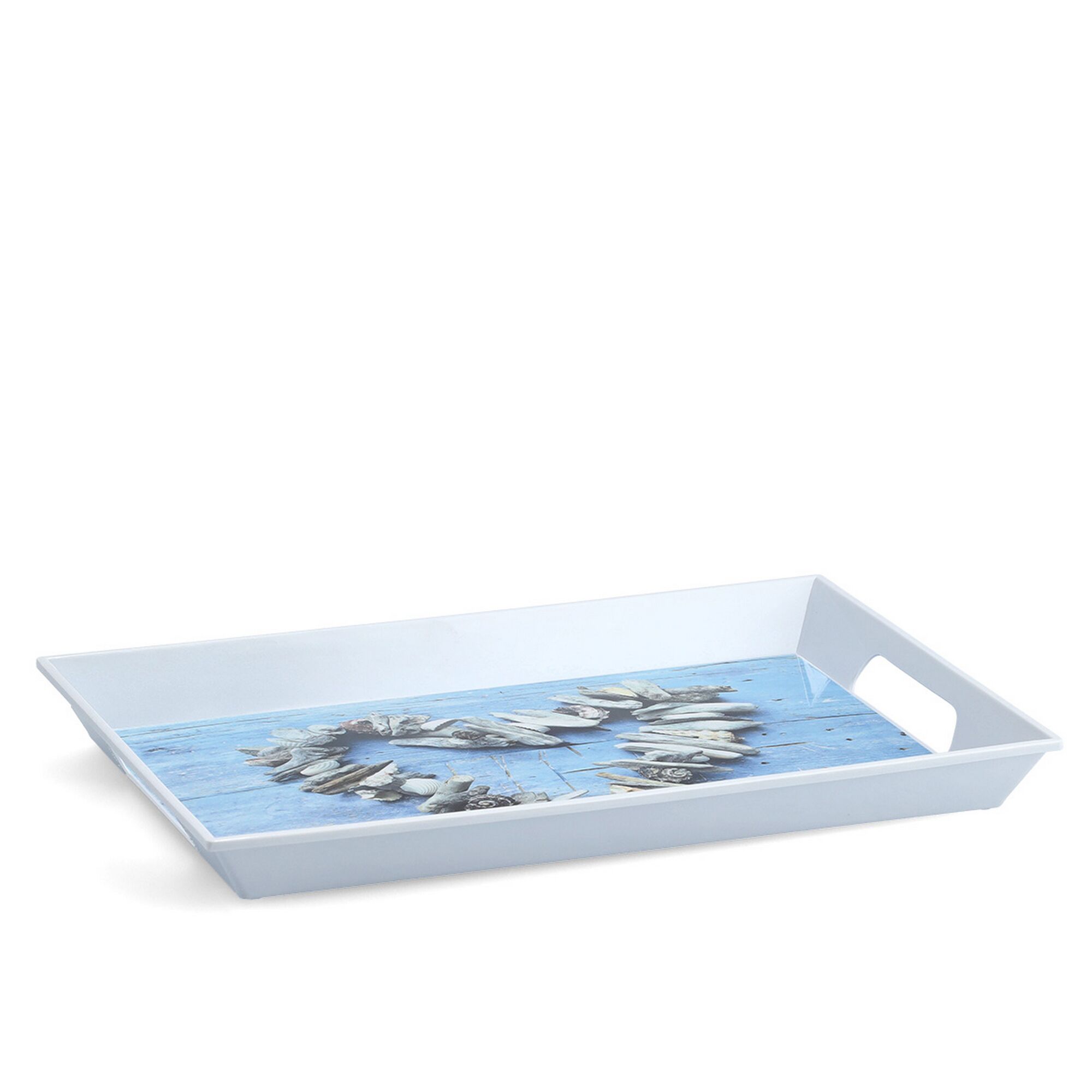 Weißes Tablett mit Muschelmotiv
