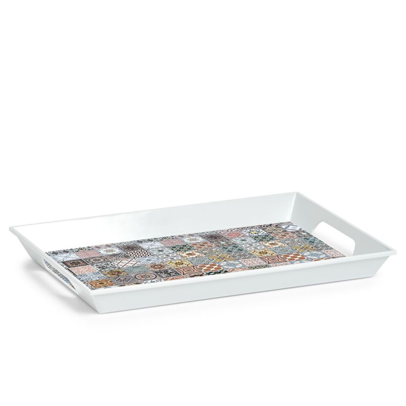 Weißes Tablett mit Fliesenmuster