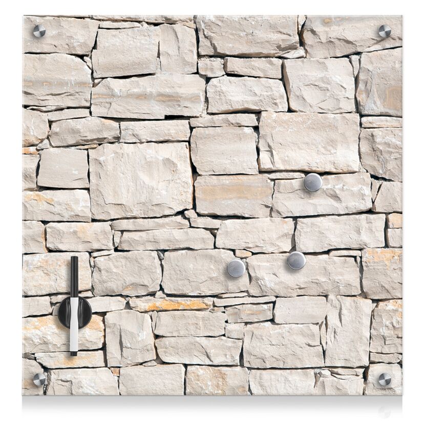 Glas-Memoboard mit Steinwandmotiv und Magneten