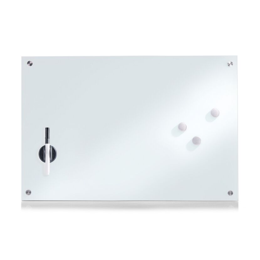 Leeres Memoboard aus Glas mit Magneten