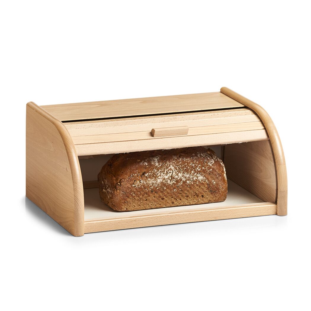 Hölzerner Brotkasten mit Brot