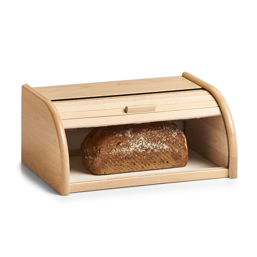 Hölzerner Brotkasten mit Brot