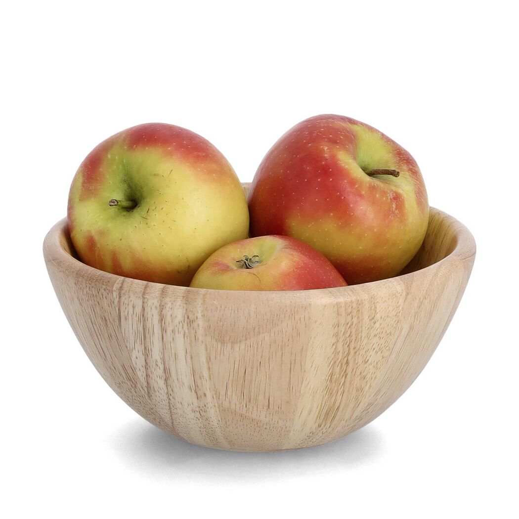 Drei Äpfel in einer Holzschale