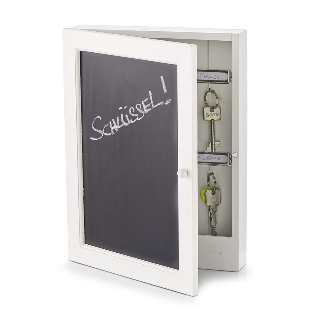 Weißer Schlüsselkasten mit Kreidetafel