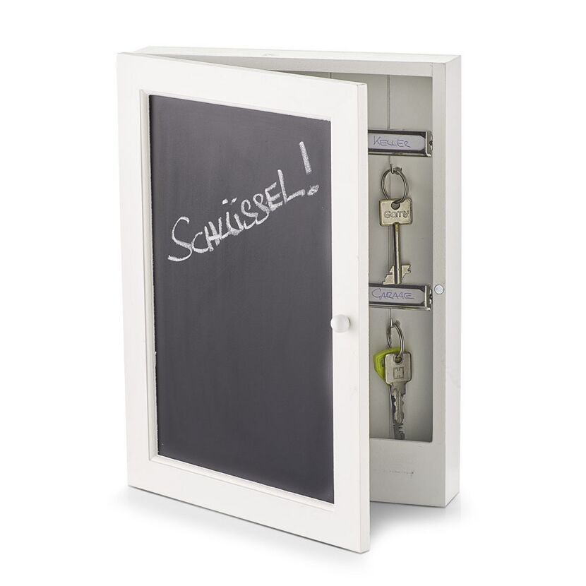 Weißer Schlüsselkasten mit Kreidetafel