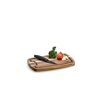 Schneidebrett mit Messer, Tomate und Knoblauch