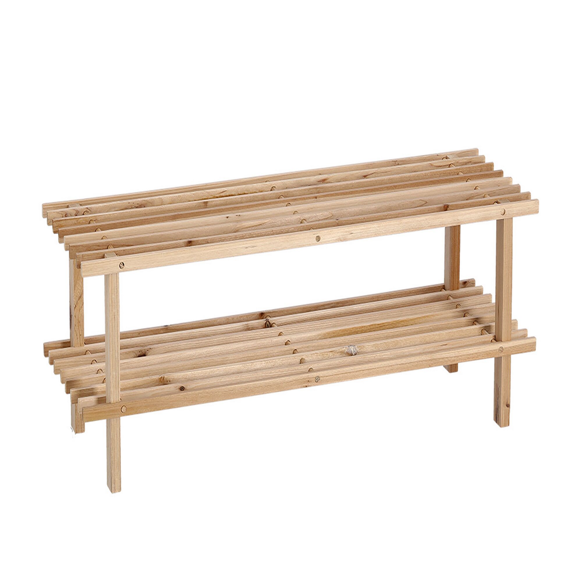 Hölzernes Schuhregal mit zwei Ebenen