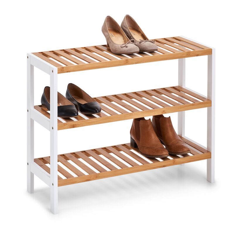 Weißes Bambus Schuhregal mit drei Ebenen
