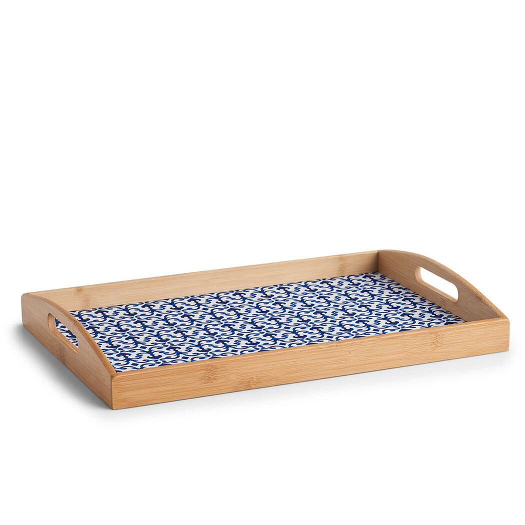 Serviertablett aus Bambus mit blauem Muster