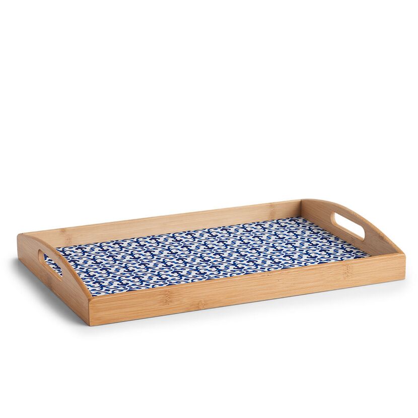 Serviertablett aus Bambus mit blauem Muster