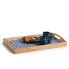 Bambus Serviertablett mit blauem Muster