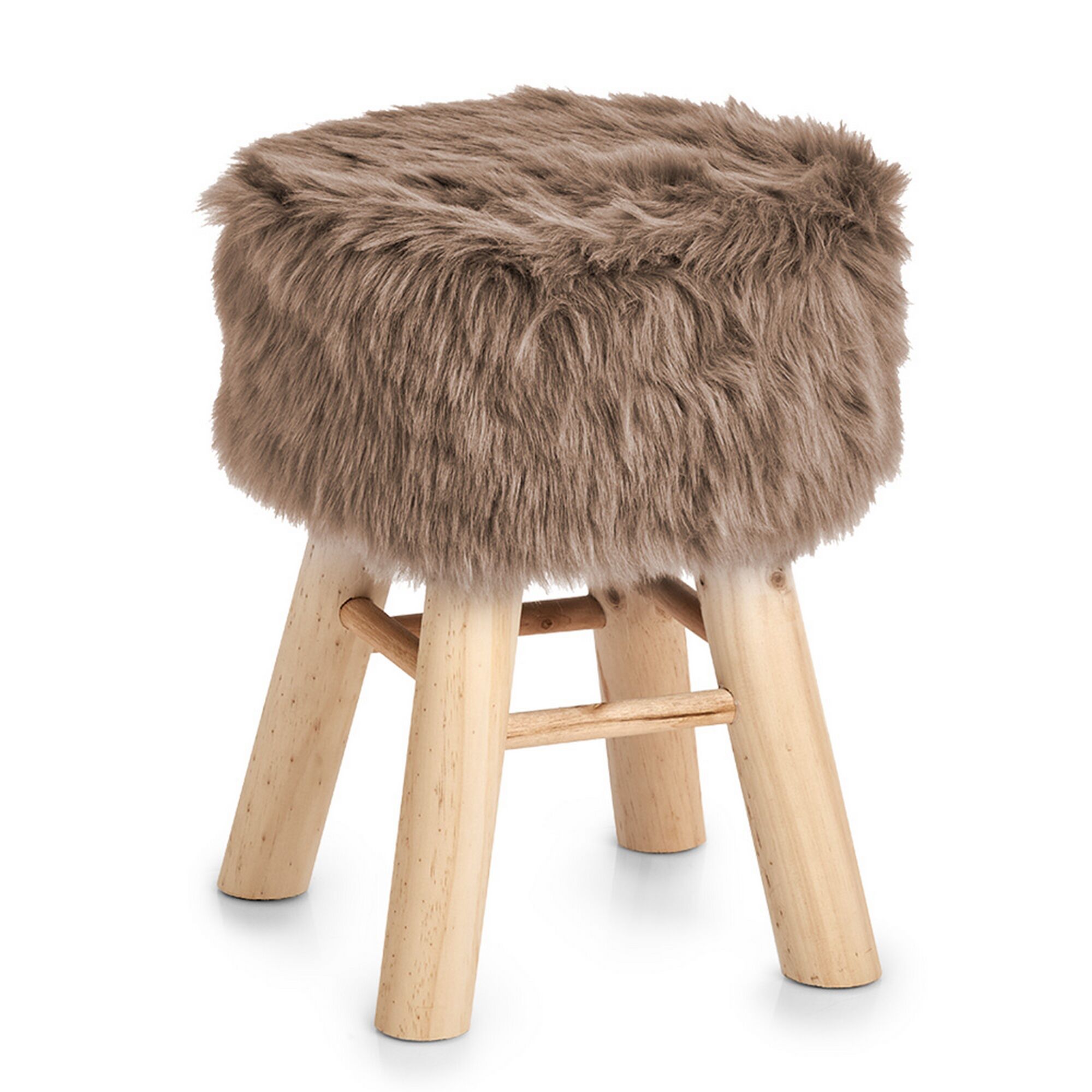 Runder Hocker mit Fellbezug