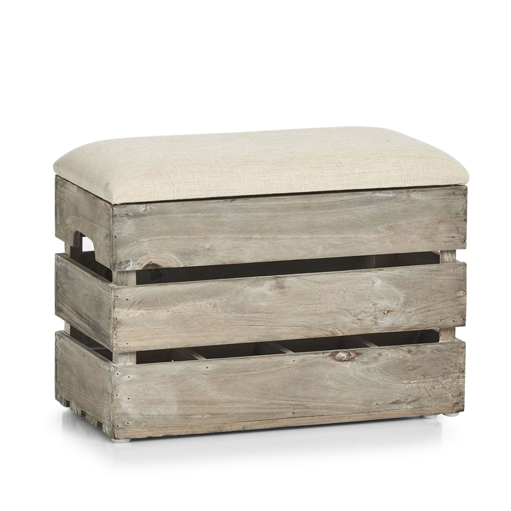 Holzsitzbank mit Stauraum und Stoffpolster