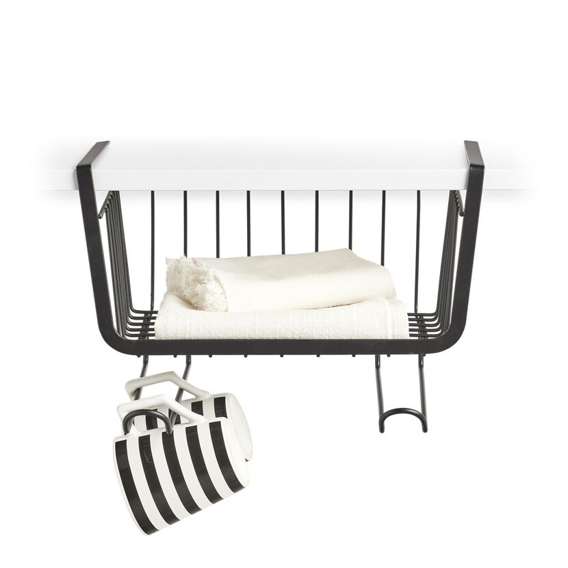 Schwarzes Metall Unterbodenregal mit Tassenhalter