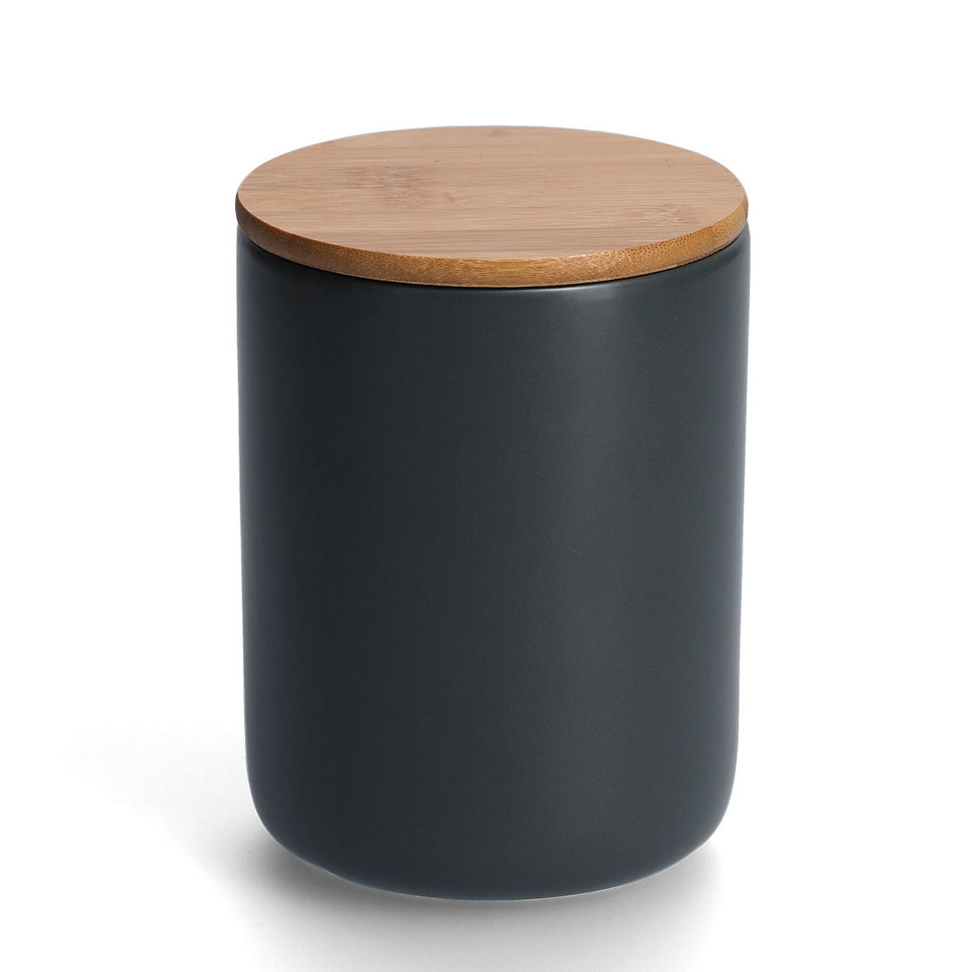 Schwarze Keramikdose mit Holzdeckel