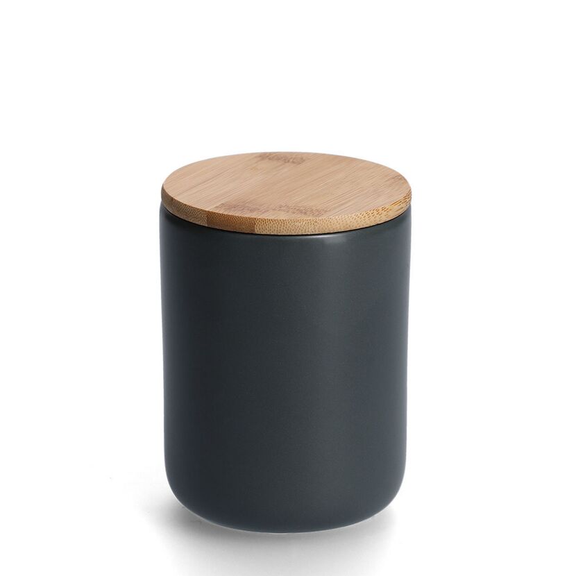 Schwarze Dose mit Holzdeckel