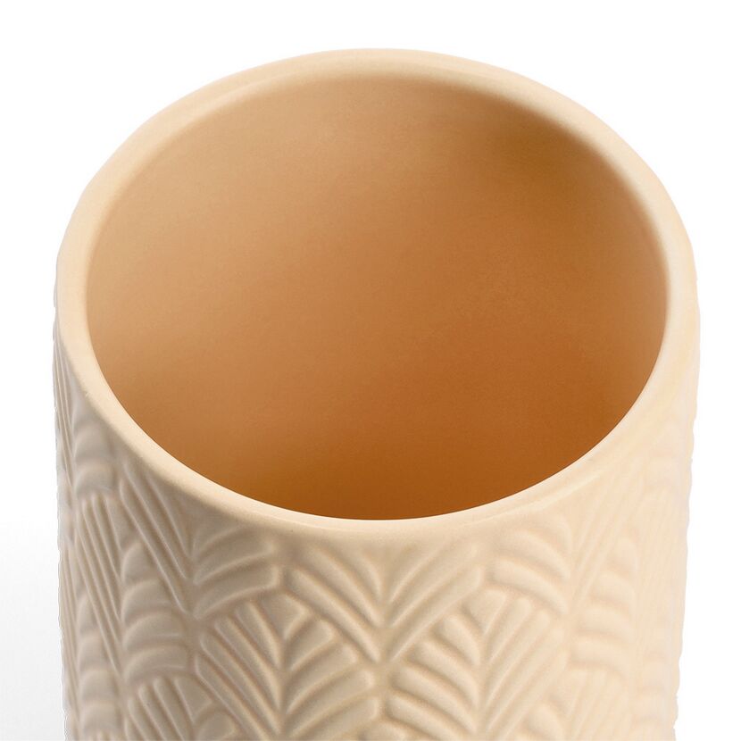 Beiger Keramikbecher, von oben