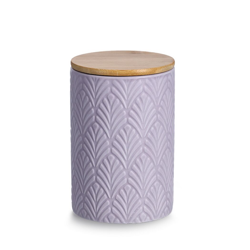 Lila Vorratsdose mit Holzdeckel